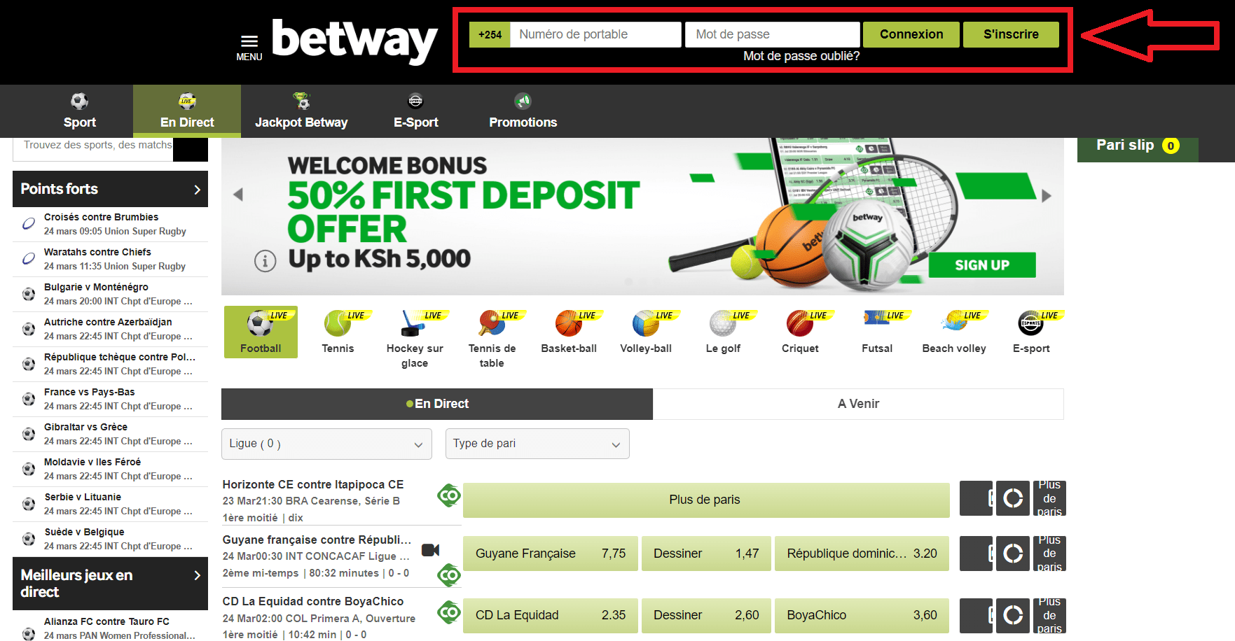 Procédures de Connexion chez Betway